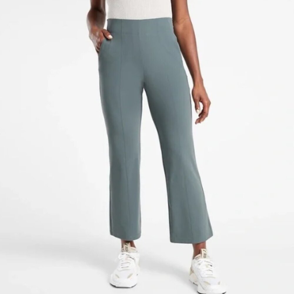Athleta Cosmic Kick Flare Pull On Pocket Pants Dusty Blue Size 4 / Medium $128 - Picture 2 of 7